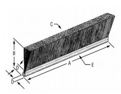 A custom size strip brush with black nylon filaments and an F-shape aluminum channel being measured precisely using a digital caliper.measurement.jpg